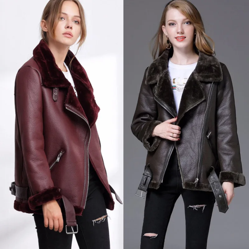

2020 Autumn And Winter Thick Faux Fur Mid-Length Motorcycle Jacket Women Jacket